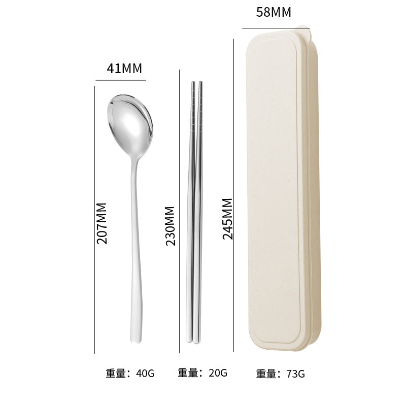 304Stainless Steel Tableware Student Korean Portable Tableware Office Worker Outdoor Spoon Fork Chopsticks Four-piece Set