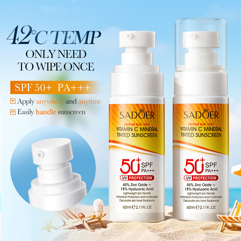 Vitamin C Mineral Tinted Sunscreen SADOER Isolation Sunscreen Lotion Cross-Border Wholesale