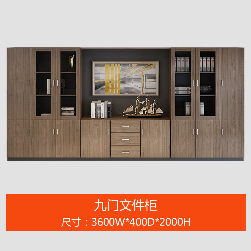 Wooden File Cabinet Office Bookshelf Boss Desk Background Cabinet Drawer-Type Office Document Cabinet Glass Door High Cabinet