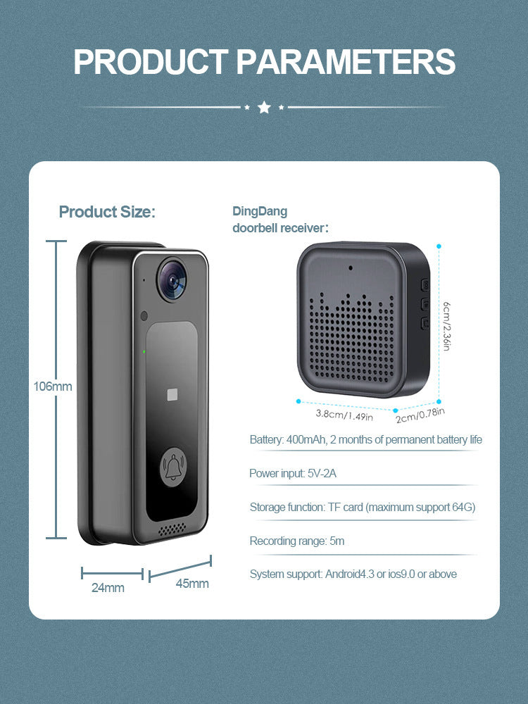 M3Smart Visual Doorbell Night Vision Graffiti HD Cloud Storage Wireless Home WIFI Remote Intercom Monitoring