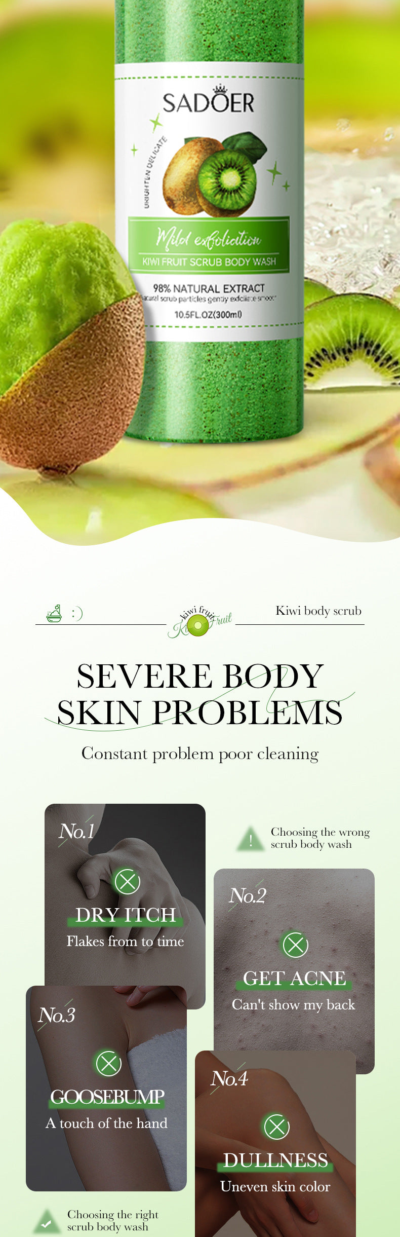 Fruit Body Wash300mlSADOER Kiwi Body Scrub Shower Gel  Wholesale