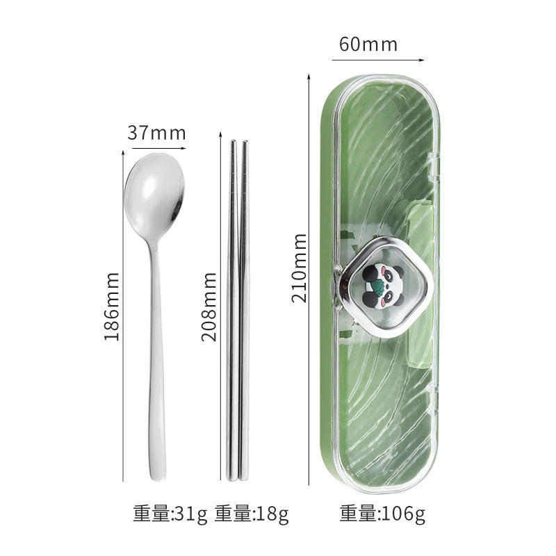 304Stainless Steel Tableware Student Cartoon Portable Tableware Set Work Outdoor Fork Spoon Chopsticks Three-piece Set