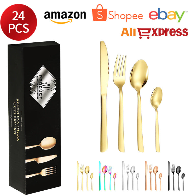410Stainless Steel Tableware Restaurant Steak Knife Fork Oblique Handle Western Food Knife Fork Spoon6Human Portion24Set