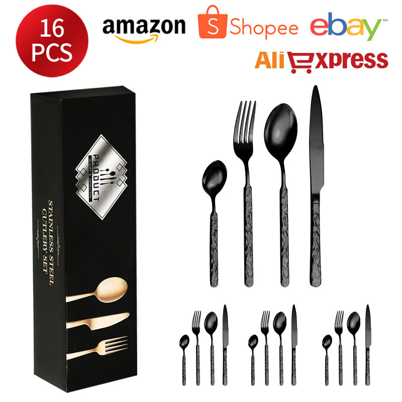 410Stainless Steel Cutlery Hotel Restaurant High-end Stone Pattern Knife Fork Spoon Set Western Cuisine Thickened Steak Knife Fork