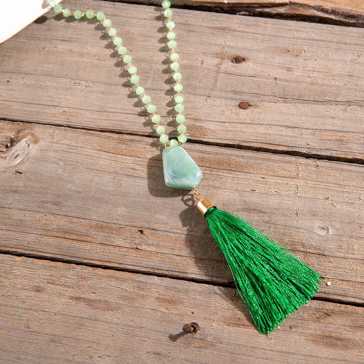 Simple Colorful Beaded Tassel y Chain Necklace Elegant Versatile Diamond-Studded Sweater Chain Jewelry