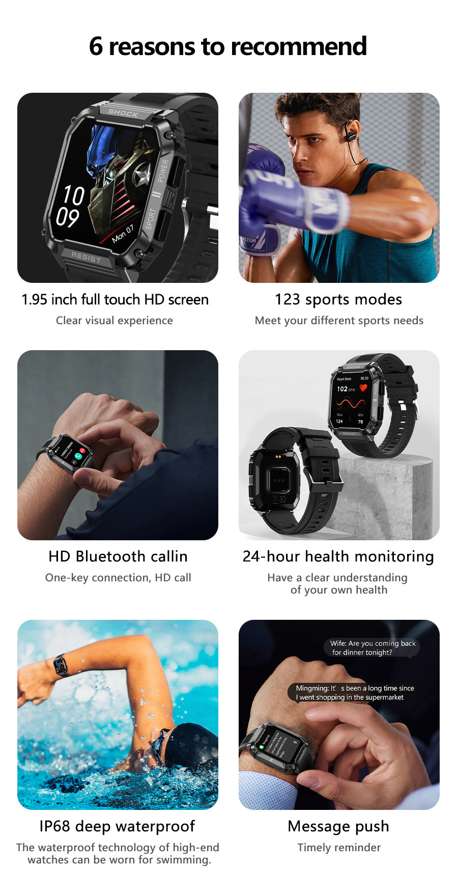 T3Smart Watch Bluetooth Call True Heart Rate Step Sleep Monitoring IP68Deep Waterproof Sports Tri-Proof