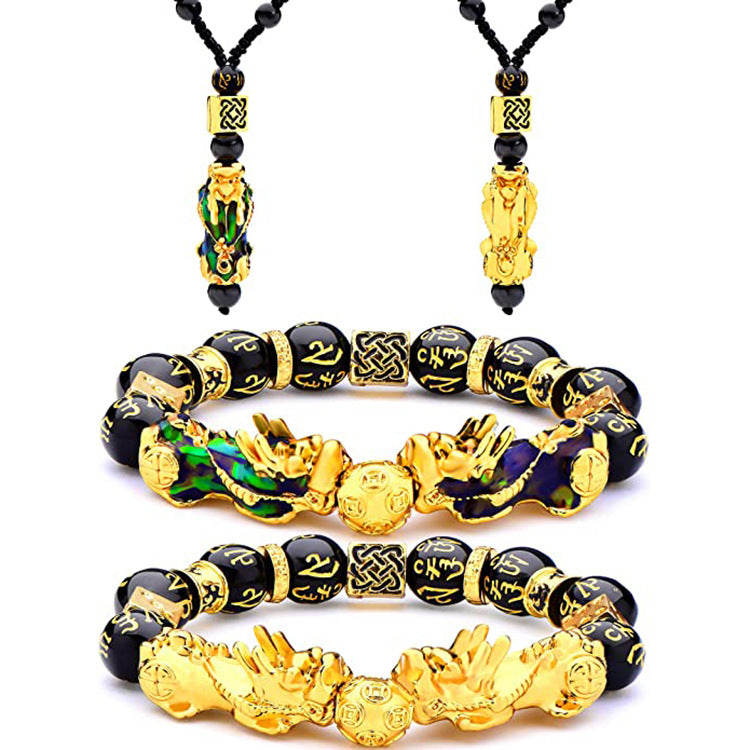 Pixiu Necklace for Men High-end Imitation Obsidian National Style Necklace Temperature-sensitive Color-changing Lucky Pixiu Buddha Bead Necklace