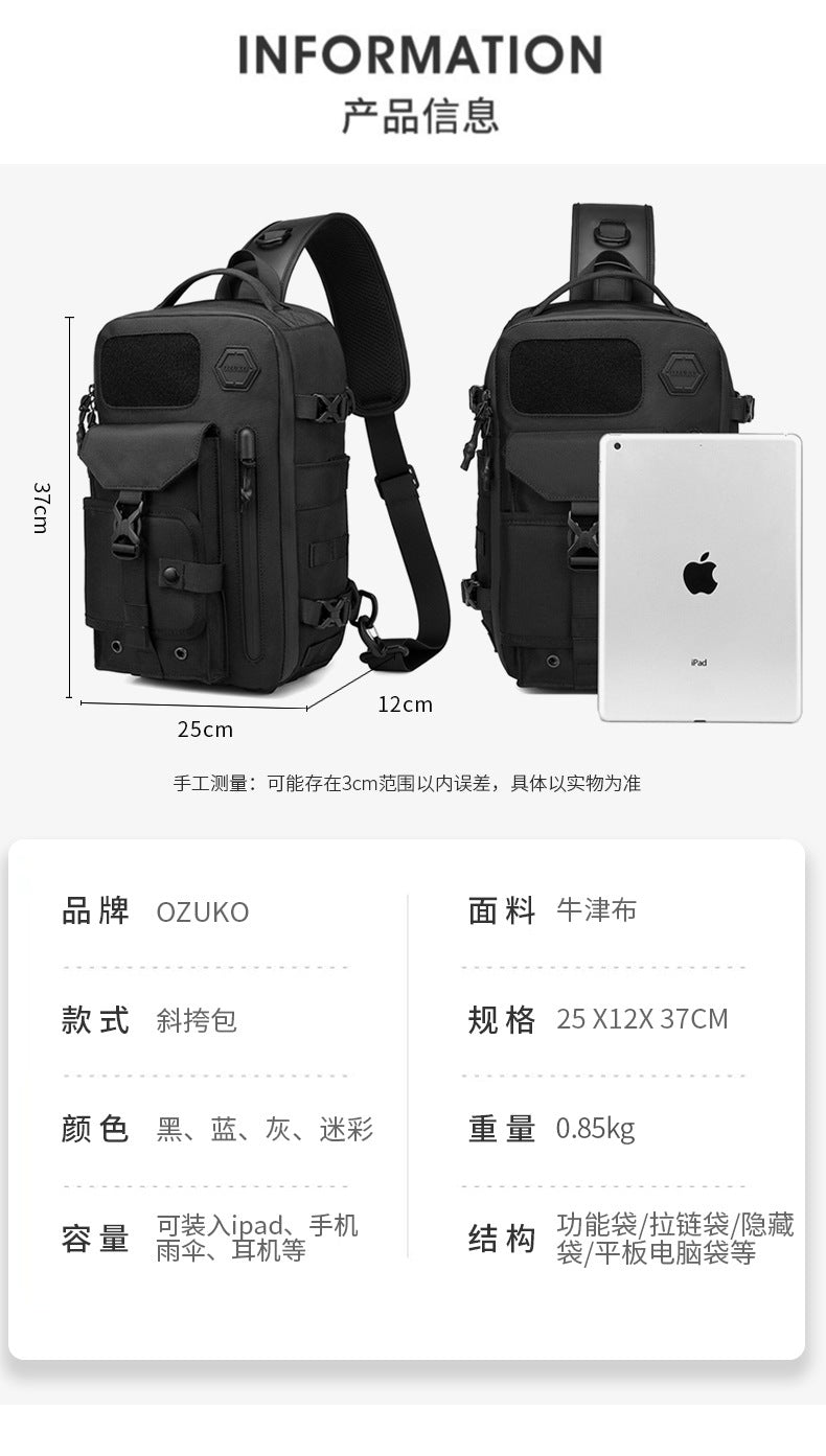 OZUKO Tactical Chest Bag Men's Waterproof Crossbody Bag Outdoor Sports Small Backpack Trendy Shoulder Portable Men's Bag