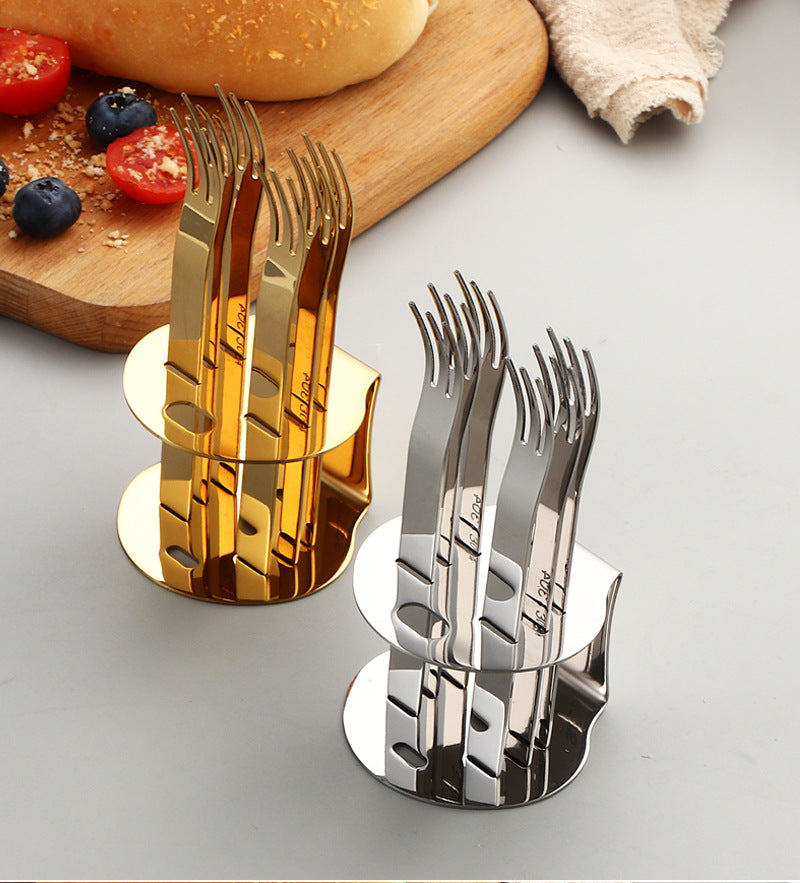 304Stainless Steel Fork Hotel Restaurant Fruit Fork with Base6Home Cake Dessert Fork Set