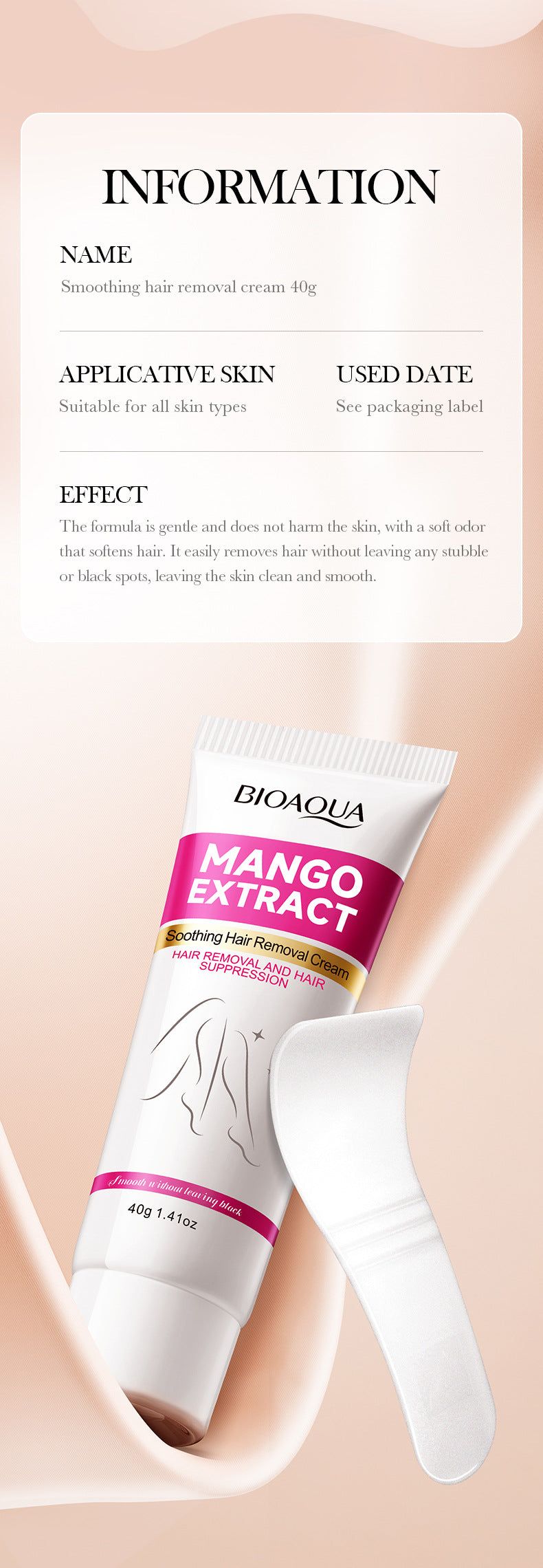 Mango Soothing Hair Removal Cream40g BIOAOUA Non-irritating Underarm Hair Removal Cream  Wholesale