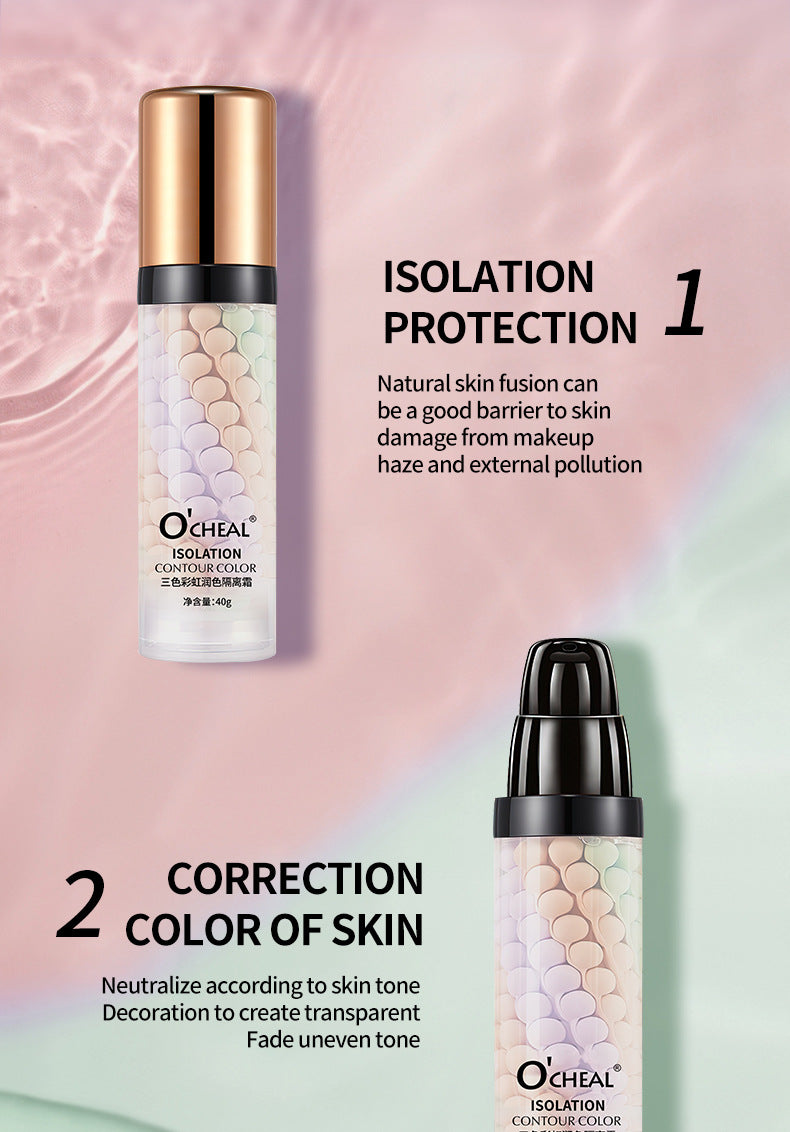 Three-Color Rainbow Isolation Cream Natural Brightening Isolation Cream Primer Bird Drool Spiral Three-Color Primer