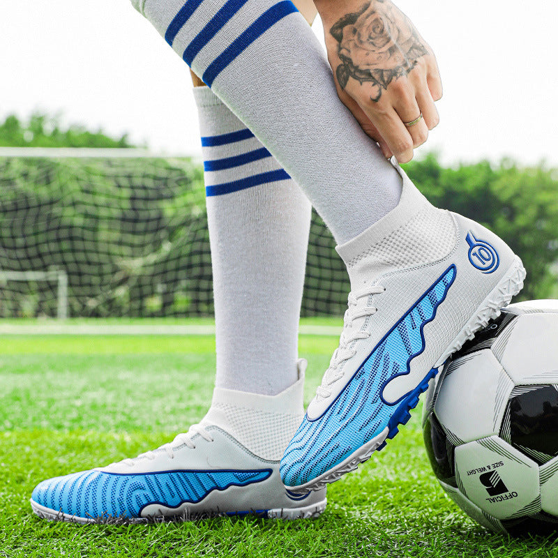 New Professional Football Shoes Boys High Top Youth Students Competition Training AG Long Spike Broken Spike Sneakers