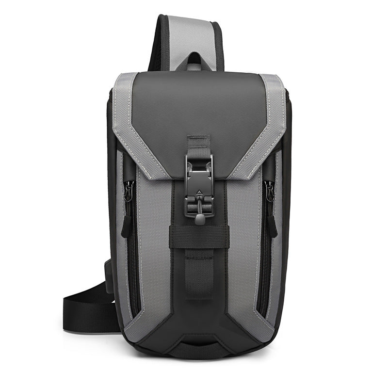 OZUKO Men's Chest Bag Trendy Brand USB Crossbody bag, water-resistant, lightweight, large capacity, single shoulder bag, outdoor chest bag