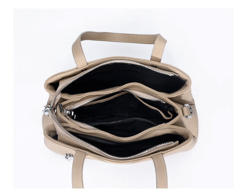 Genuine Leather Tote Bag Top Layer Cowhide High-End Feel Women's Handbag Crossbody Garden Bag Commuter Large Capacity Bucket Bag