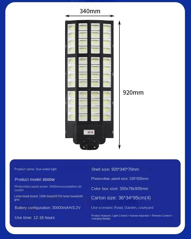 Cross-Border New High-Power Household Integrated Solar Lamp Super Bright LED Light Source IP65 Rating for Outdoor Project Street