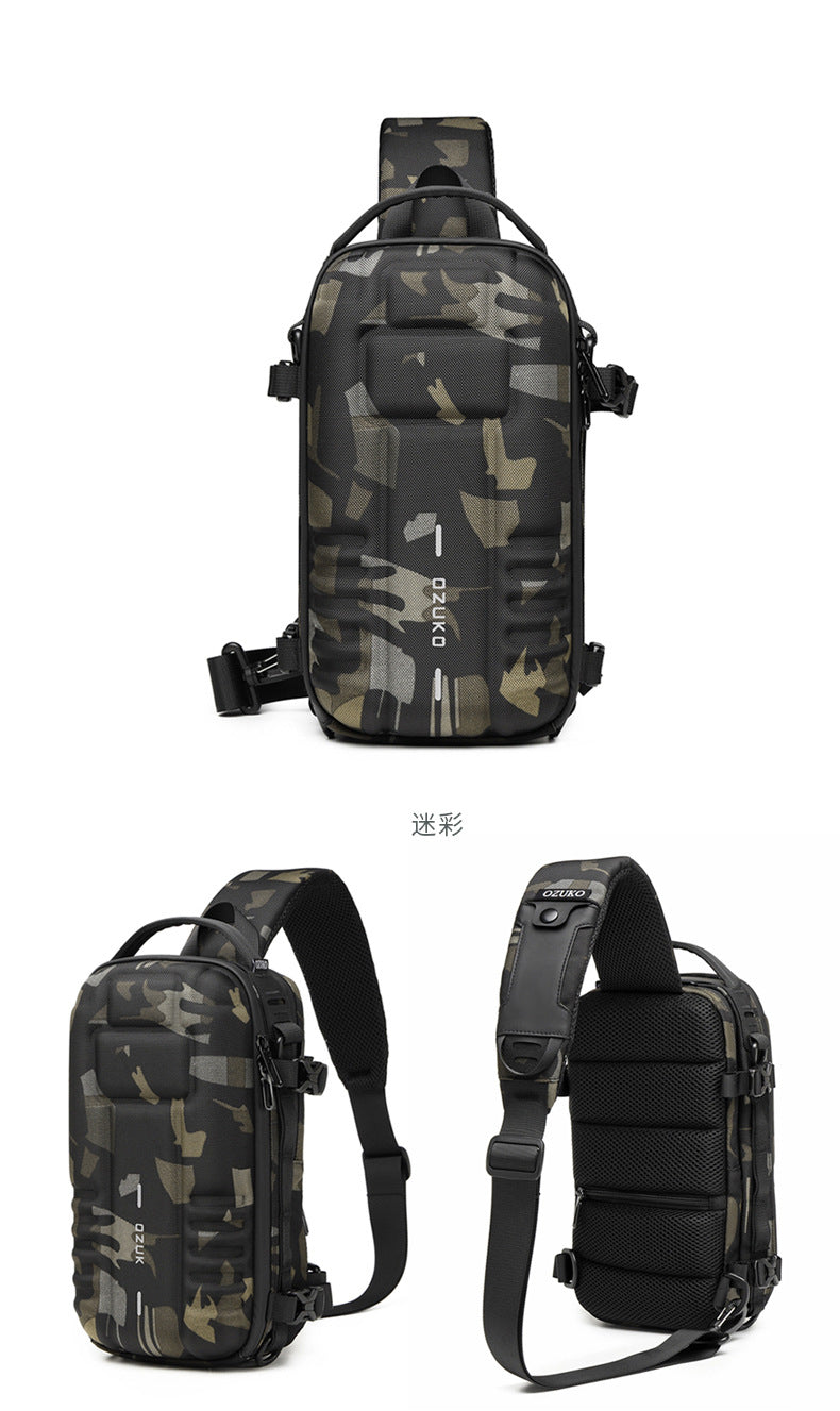 OZUKO EVA Hard Shell Chest Bag Men's Crossbody Bag Tactical Functional Waterproof Large Capacity Outdoor Cycling Bag