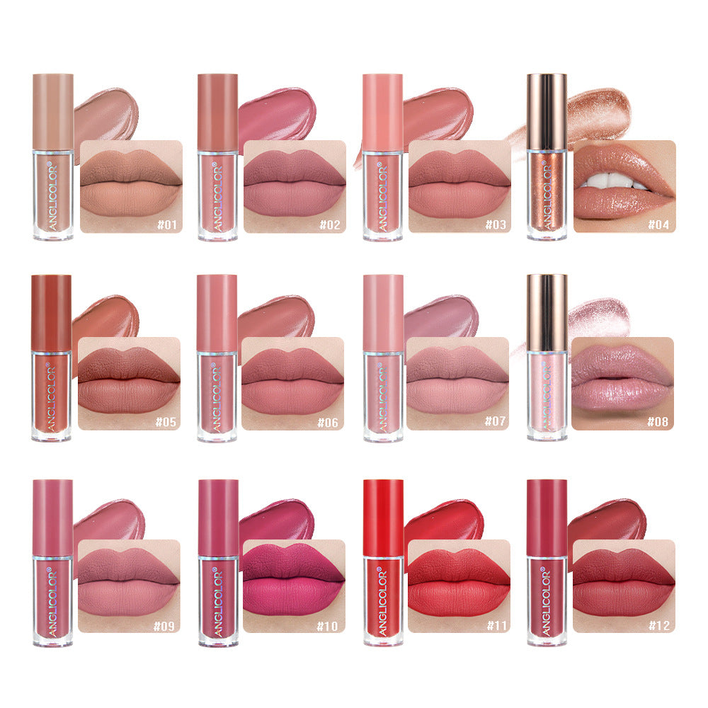 12Color Lip Glaze Set Velvet Matte Matte Lip Gloss Non-Fading Liquid Lipstick European and American Makeup
