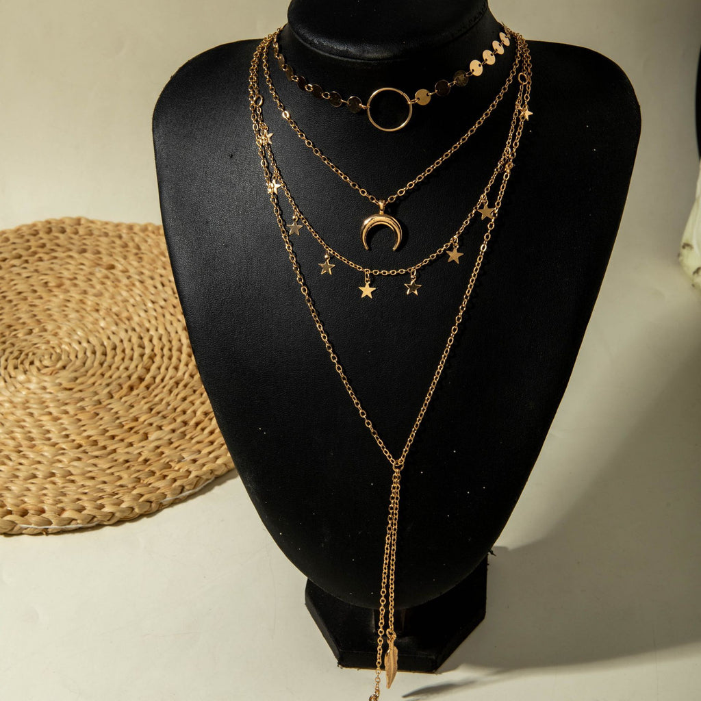 Geometric Star Tassel Chain Necklace Versatile Metal Style Sexy Multi-layer Stacking Y Type Necklace