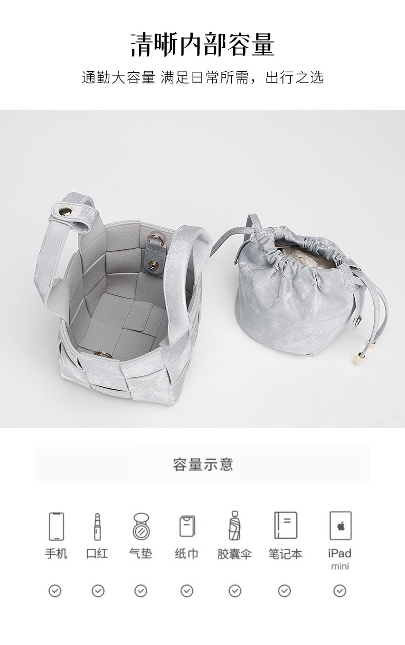 New Chinese Style Handmade Bucket Bag Woven Design Basket Handbag New Mini Crossbody Bag for Women