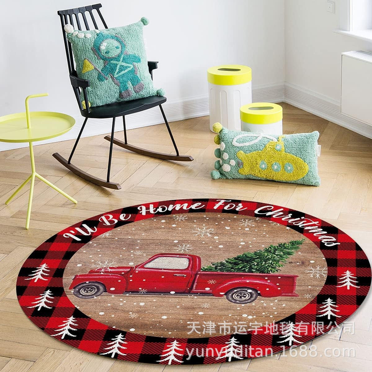 Christmas Carpet Round Living Room Mat Christmas Decoration Atmosphere Mat Christmas Tree Mat Labeling and Shipping