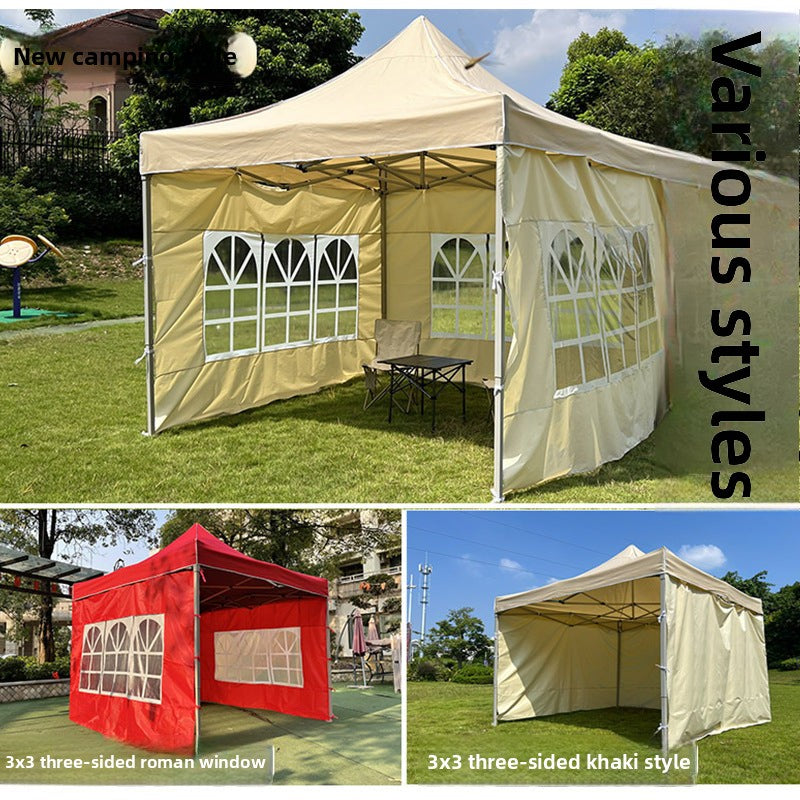 Night Market Stall Tent with Enclosure Transparent Four-Sided Windproof Rainproof Foldable Enclosure Four-Leg Umbrella Canopy Sunshade