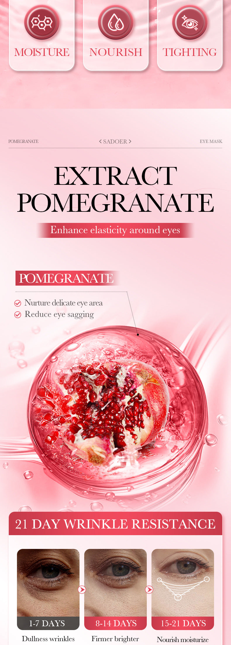 Pomegranate Collagen Moisturizing Eye Mask SADOER Firming and Moisturizing Eye Mask Patch Cross-Border Wholesale