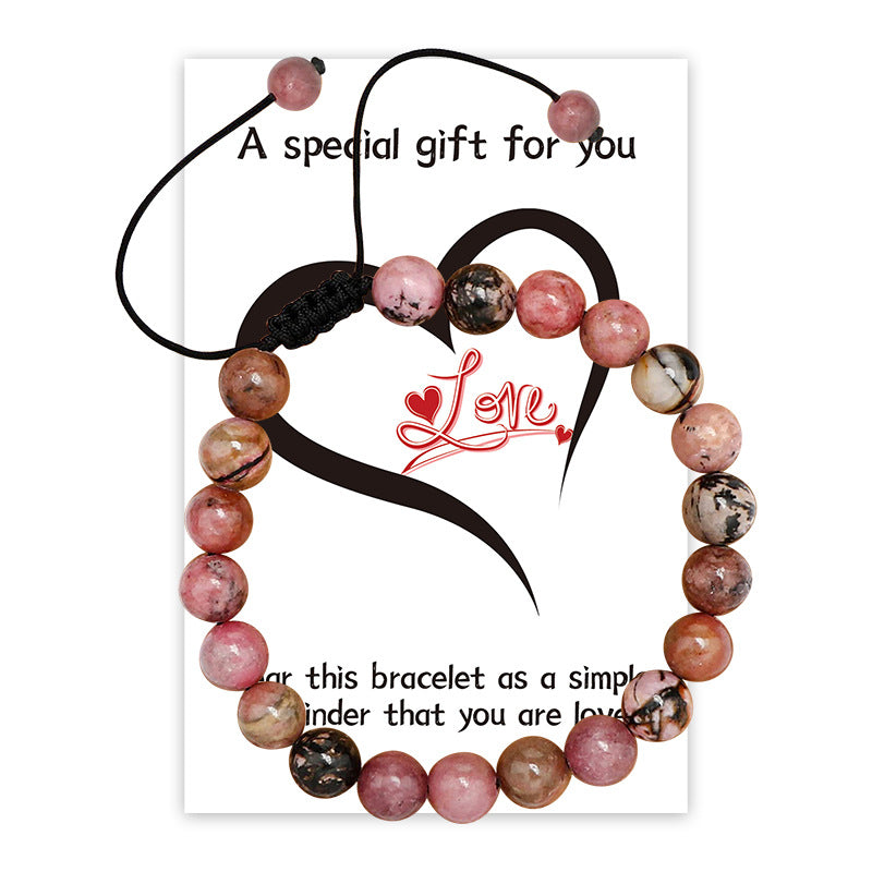 New Couple Card Bracelet Pink Quartz Volcanic Stone White Pine Heart Magnet Pink Quartz Couple Bracelet