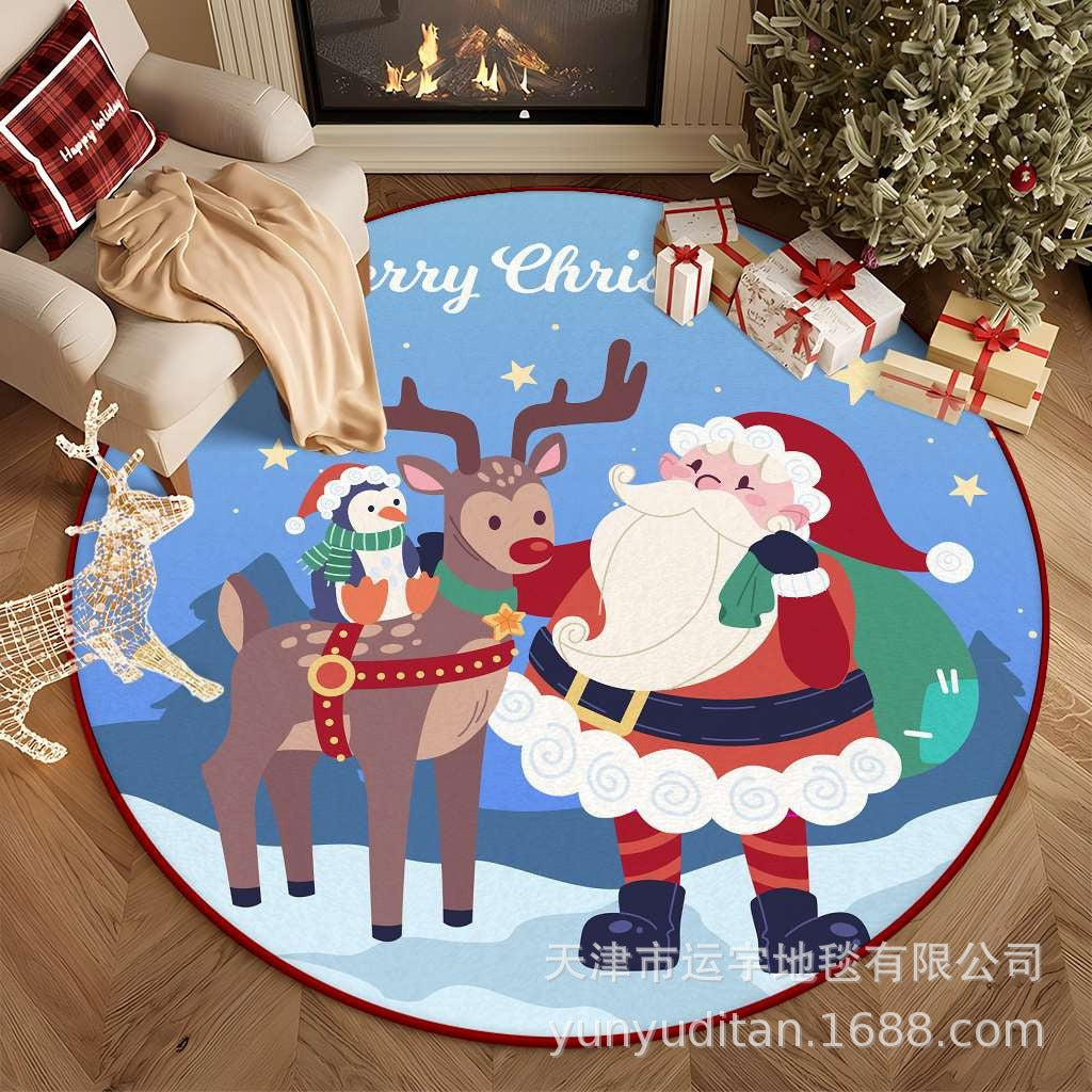 Christmas Carpet Round Living Room Mat Christmas Decoration Atmosphere Mat Christmas Tree Mat Labeling and Shipping