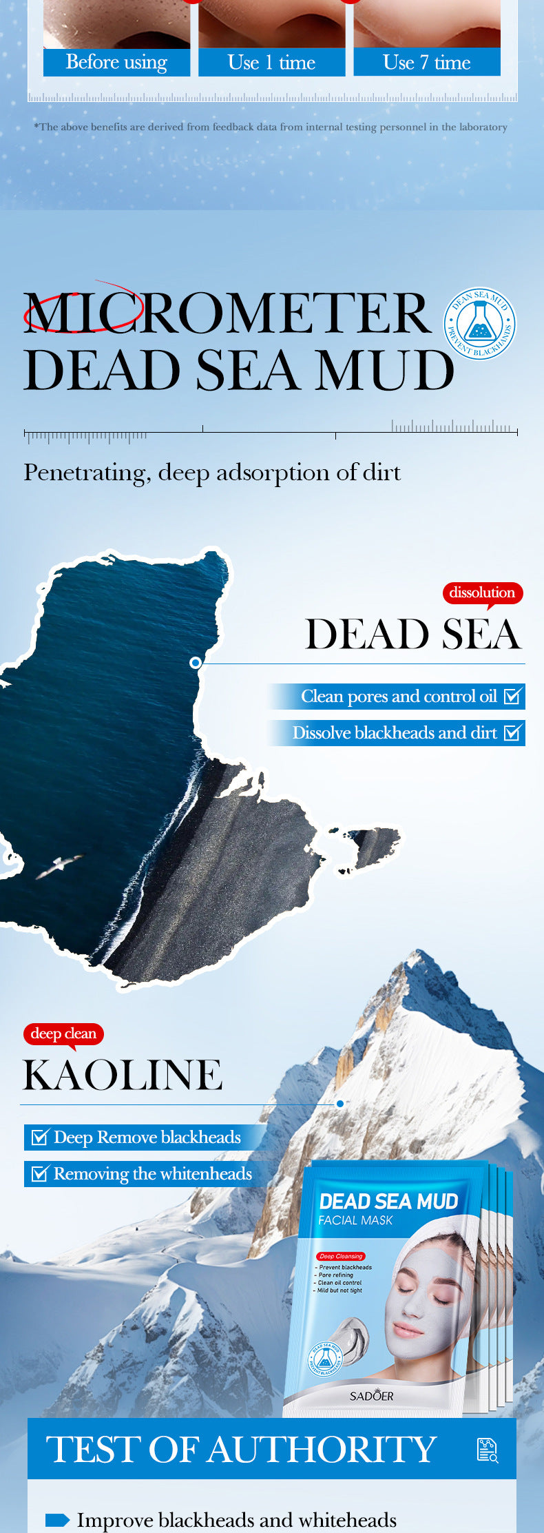 Dead Sea Mud Cleansing Mask SADOER Deep Cleansing Blackhead Removal Mask Cross-Border Wholesale