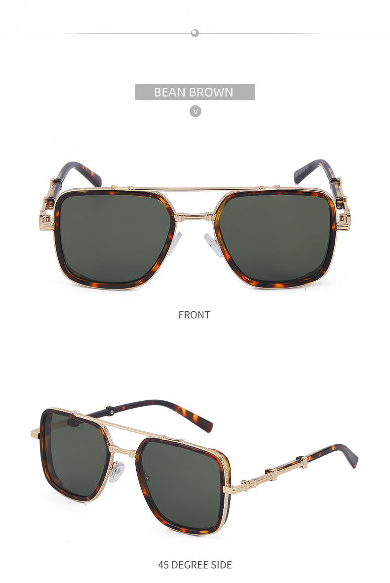 Vintage Double Bridge Square Frame Men's Sunglasses Outdoor Hiking Trendy Sunglasses Sun Protection Glasses Wholesale shades