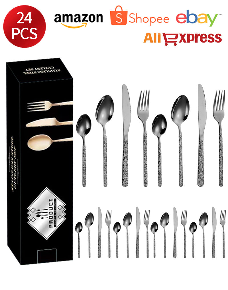 410Stainless Steel Cutlery Set Stone Pattern Knife Fork Spoon24Western-style dining set6Steak Knife and Fork for One Person