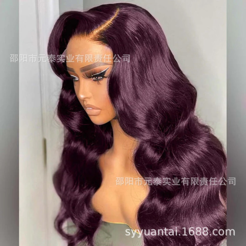 Fashion Mixed Color Big Wave Synthetic Lace Front Wig Long Curly Hair Manufacturer Sale Side Bangs European and American Style