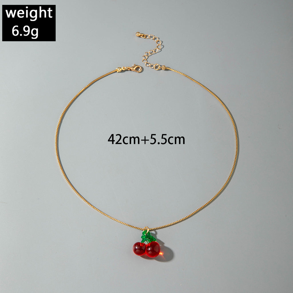 European and American Style Jewelry Light Luxury Imitation Pearl Cherry Necklace High-End Versatile Grass Multi-Layer Stacking Necklace Wholesale