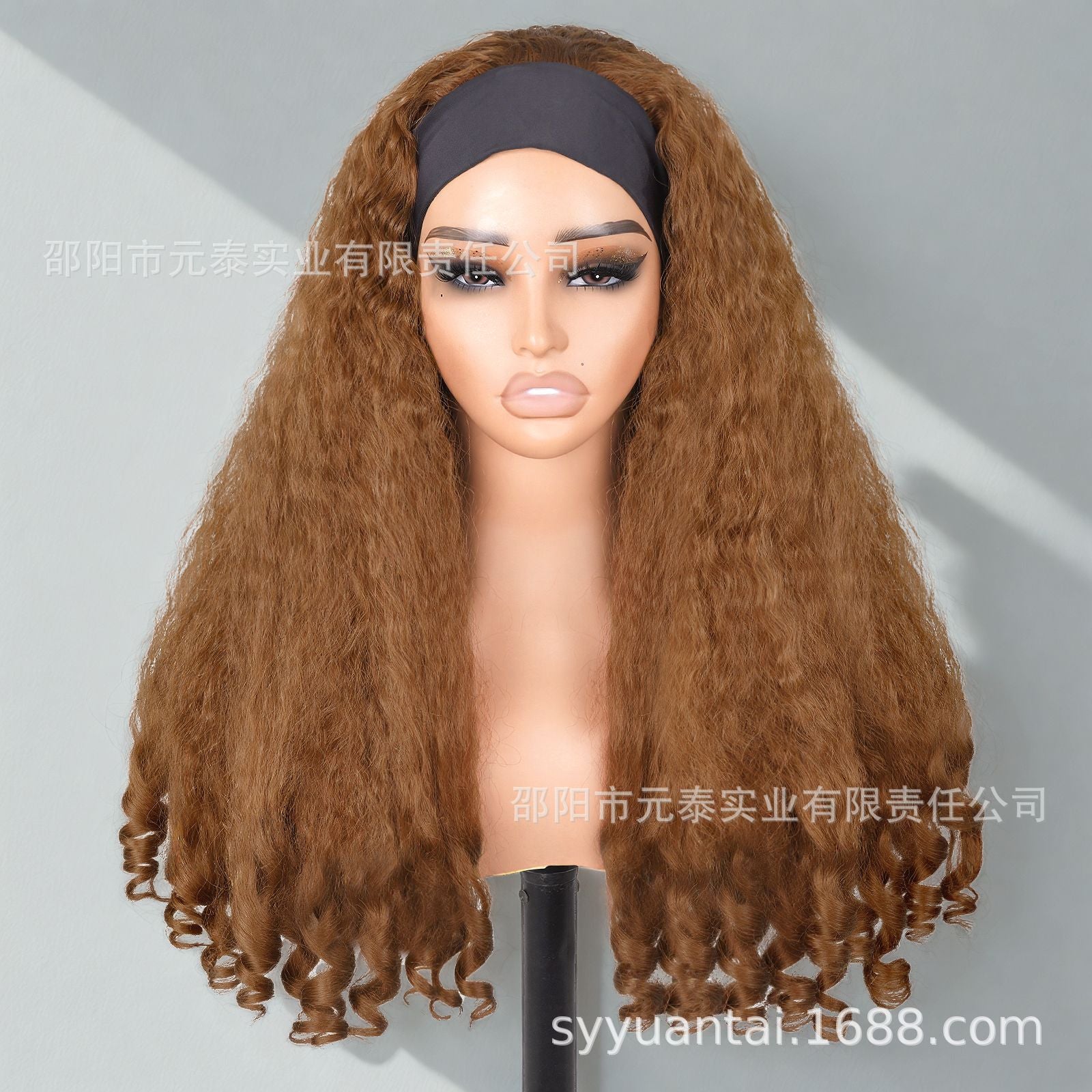 Cross-Border Hot-Selling Wig Factory European and American Fashion Synthetic Hair Mechanism Ice Ribbon VPART Long Curly Hair Curly Hair Top
