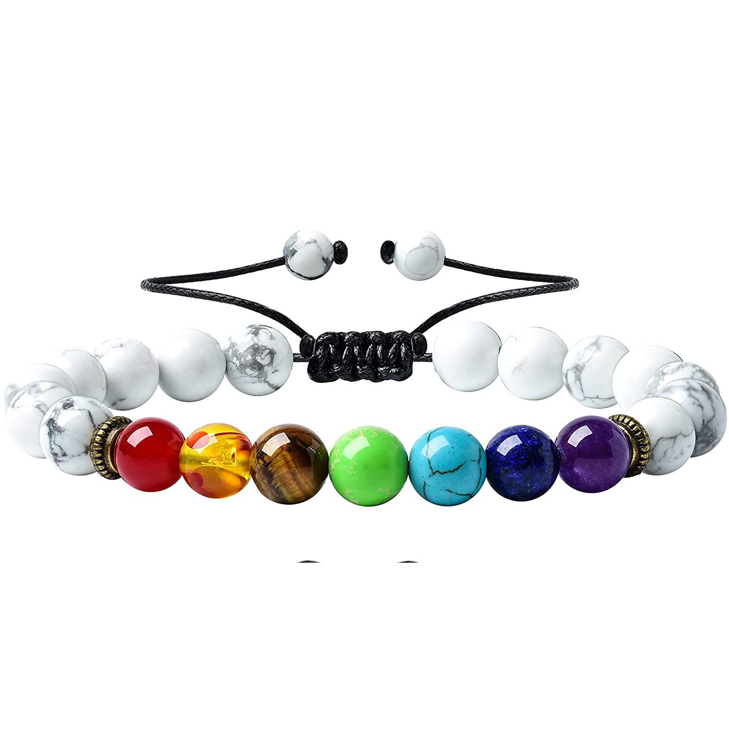 Men's Volcanic Stone Bracelet8mm Natural Stone Beaded Yoga Wheel Elastic Rope White Pine Stone Colorful Braided Bracelet