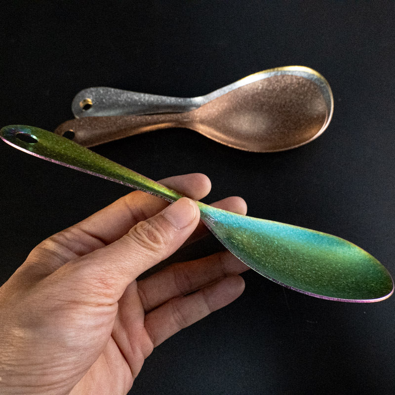 Pure Titanium Rice Spoon Ice Flower Household Hammered Texture Rice Serving Lightweight Spoon Creative High-Value Crystal Colorful Camping Outdoor