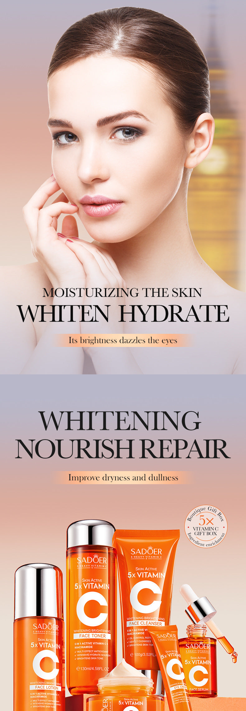Five Dimensions in  C Skin care product set SADOER Whitening and brightening skin care six-piece set  foreign trade wholesale