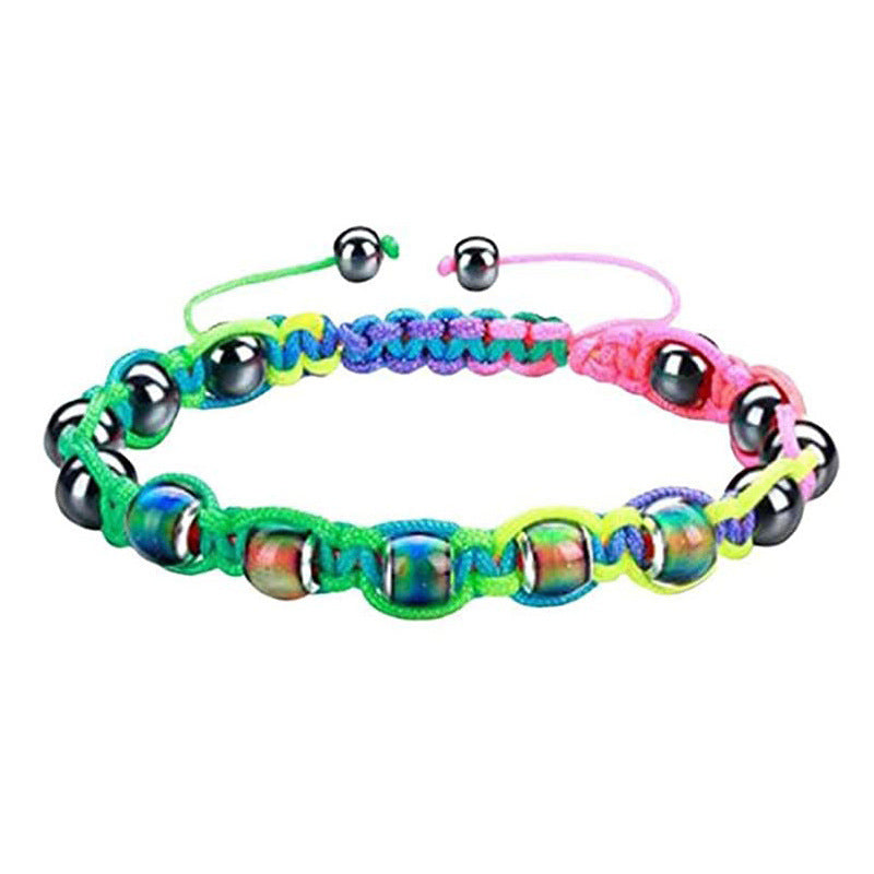 Hot Selling Braided Bracelet Black Magnet Black Gallstone moodbead Beaded Thermochromic Bead Braided Bracelet