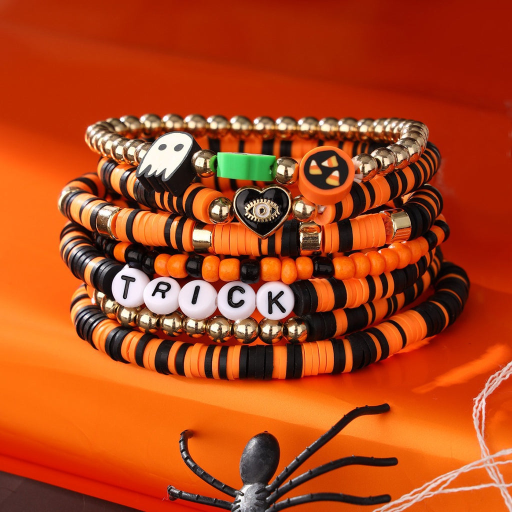 Men's holiday bracelets as gifts for women TRICK Letter Bracelet Set Soft Clay Halloween Bracelet
