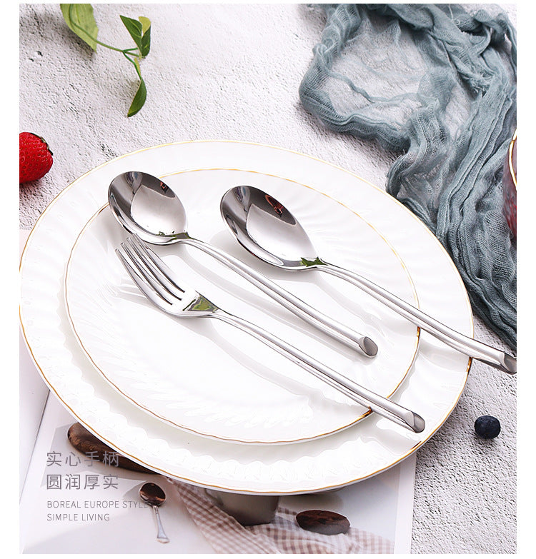 American Style Stainless Steel Western Steak Knife Slanted Tail Knife Fork Spoon Mirror Polished Tea Set3Solid Fork with Teeth