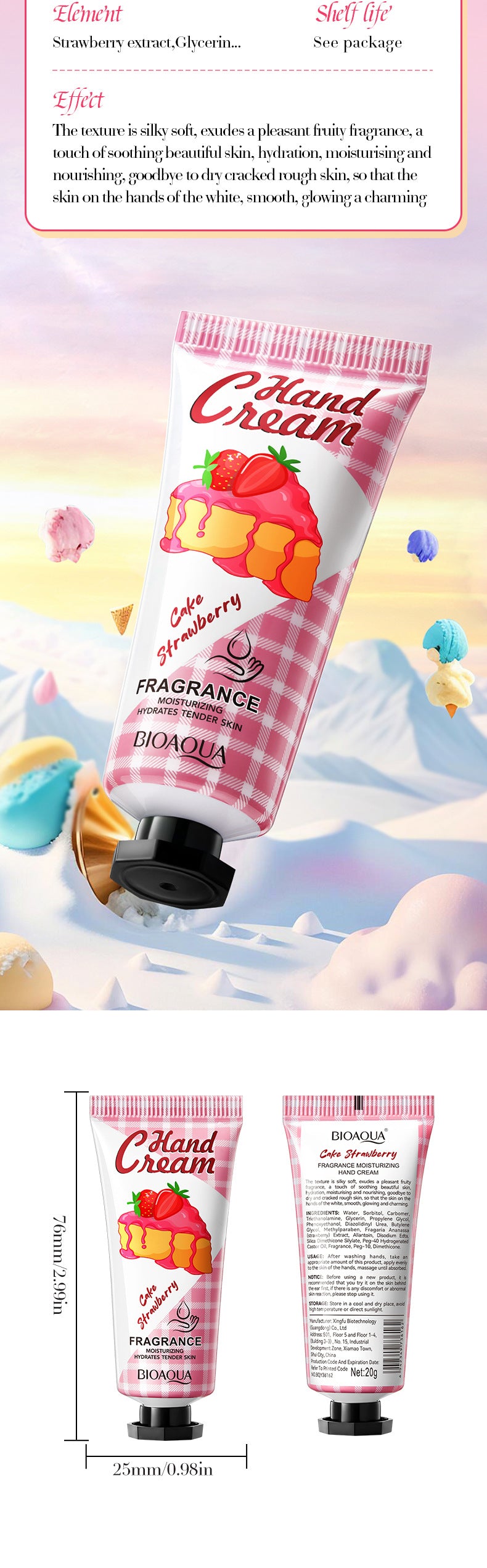 Strawberry Cake Hand Cream BIOAOUA Fragrance Hand Cream  Foreign Trade Wholesale