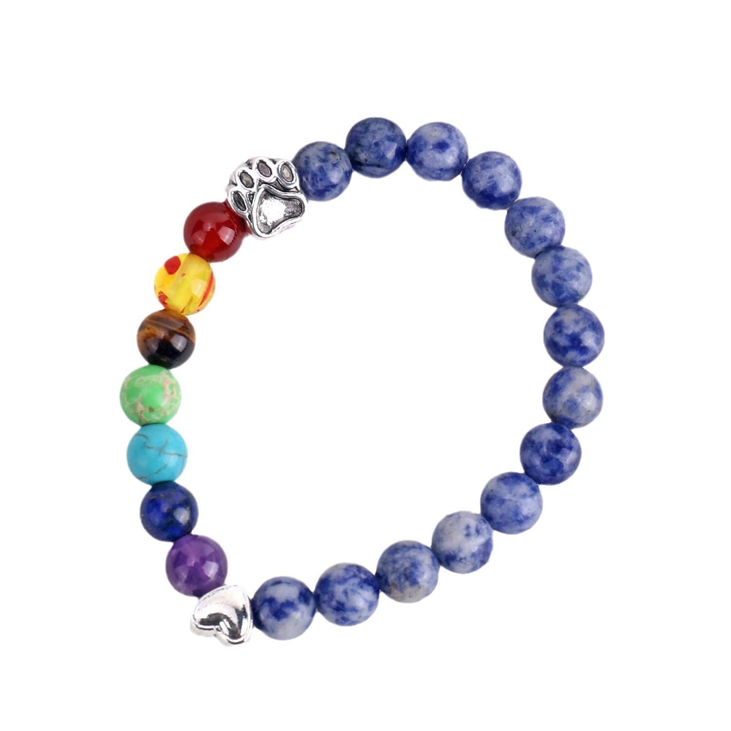 Men's White Turquoise Bracelet Heart Paw Print Alloy Pendant Volcanic Tiger Eye Colorful Beads Blue Dot Bear Paw Bracelet