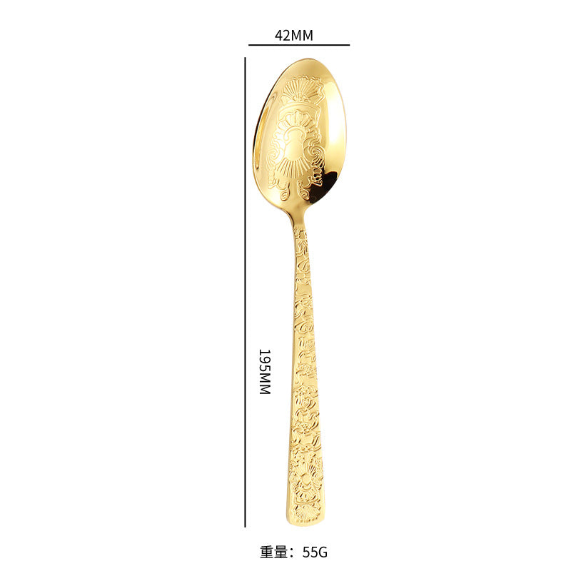410Stainless Steel Tableware Hotel Restaurant Totem Knife Fork Spoon Set Vintage Pattern Western Steak Knife Fork