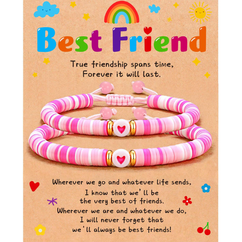 Secret Friend Card Woven Bracelet Friend Colorful Soft Clay Heart Bracelet Stretchable Women's Friendship Woven Bracelet