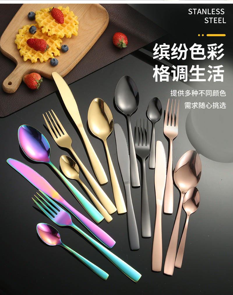 410Stainless Steel Cutlery Western Food Square Handle Knife Fork Spoon4Gift Set Cutlery Set Steak Knife Fork Spoon