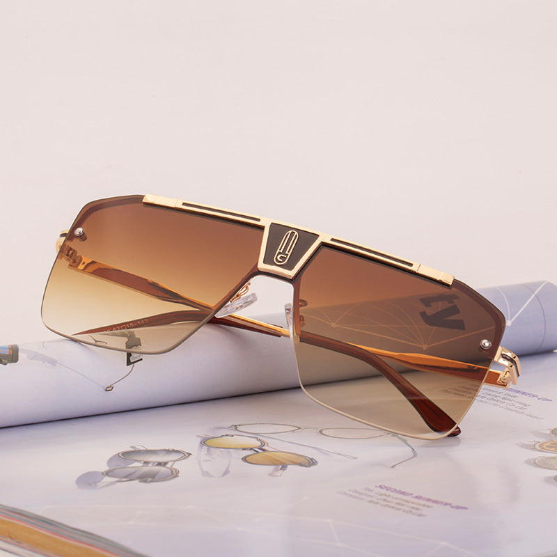 New Large Frame Sunglasses Men's Trendy Cool Fashion Street Style Square Frame Sunglasses Retro Rimless Glasses sunglasses