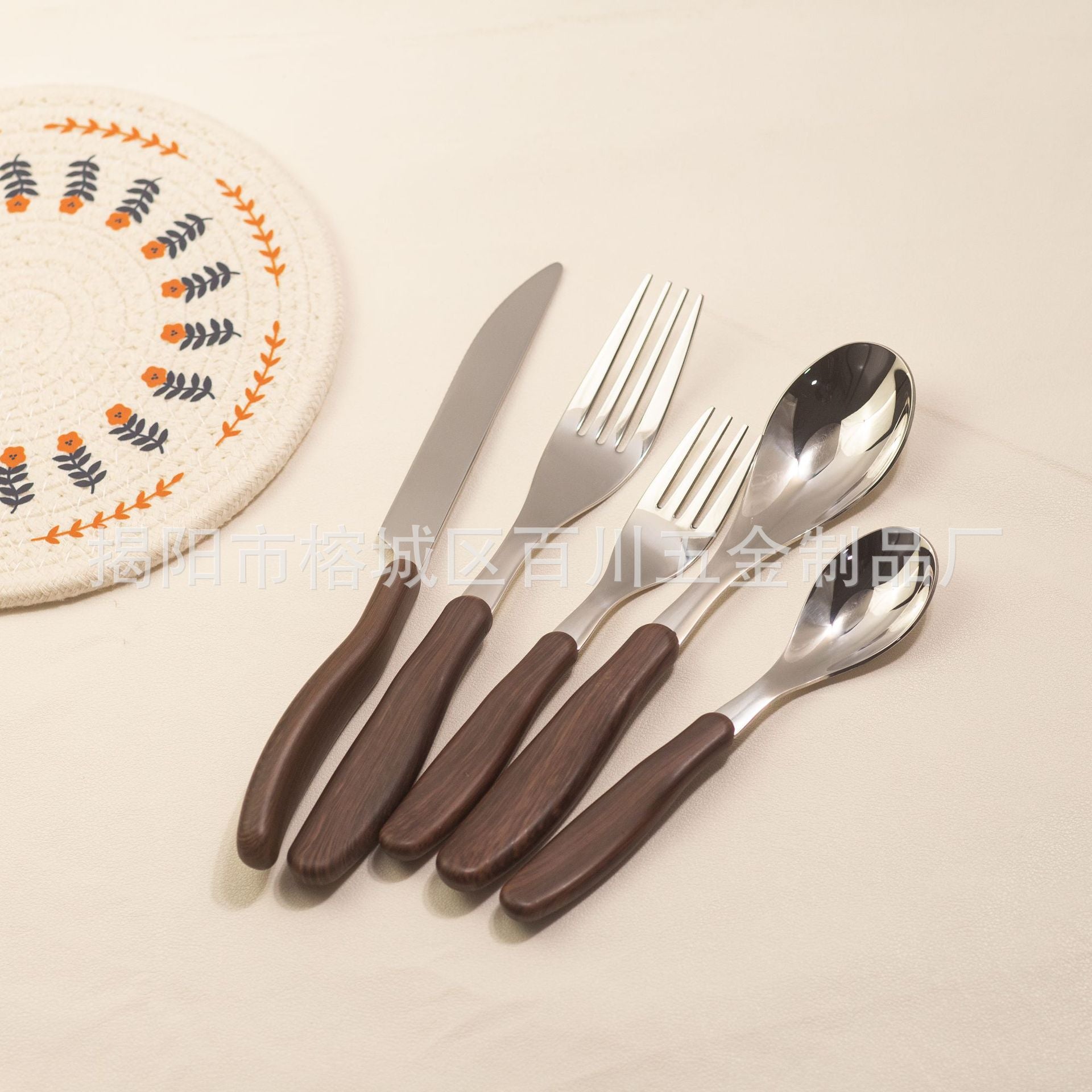 18-10Stainless Steel Price Control8.9！Western Tableware Set Imitation Wood Grain Handle Dinner Knife Spoon Fork Dessert Spoon Fork