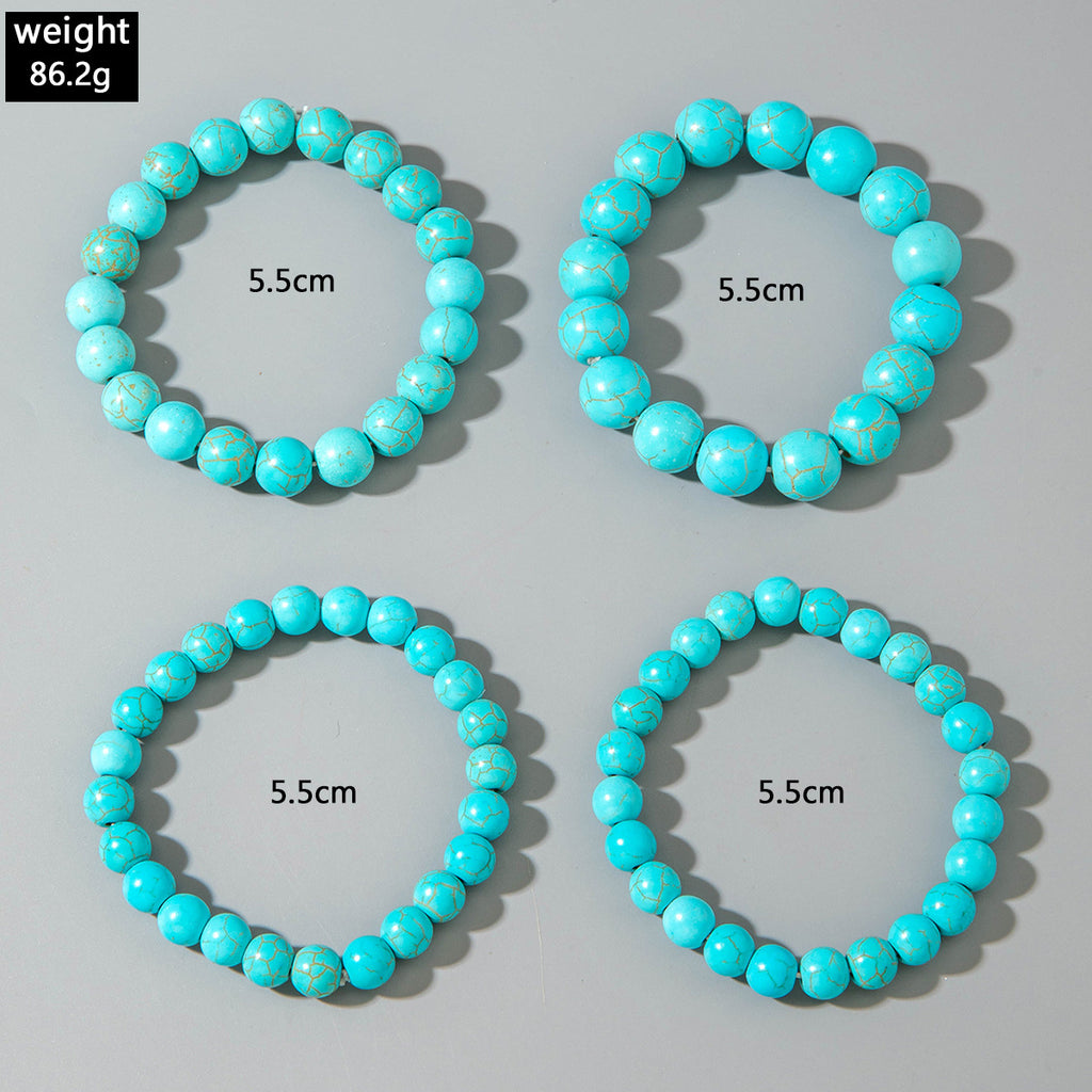 Bohemian Style Turquoise Multi-Layer Stacking Bracelet Set Light Luxury Diamond-encrusted Chain Beaded Bracelet