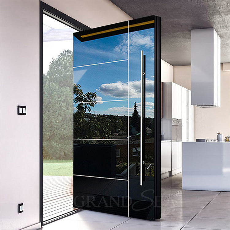 USA Style Exterior Modern High Glossy Black Solid Metal Front Aluminum Stainless Steel Pivot Entry Doors Price