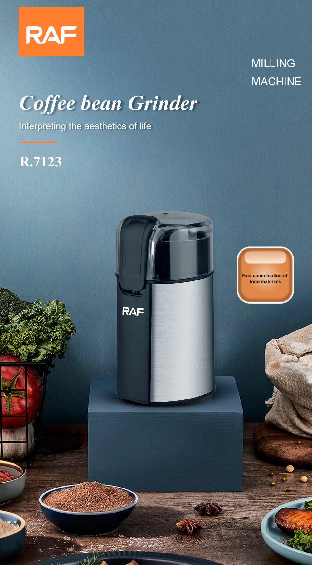 RAF European Standard Electric Coffee Grinder Dry Grinder Lightweight Household Grinding Cup Portable Coffee Bean Grinder7123